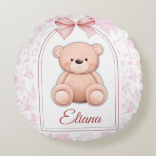 Eliana   Custom Pink Teddy Bear Nursery Design  Round Pillow