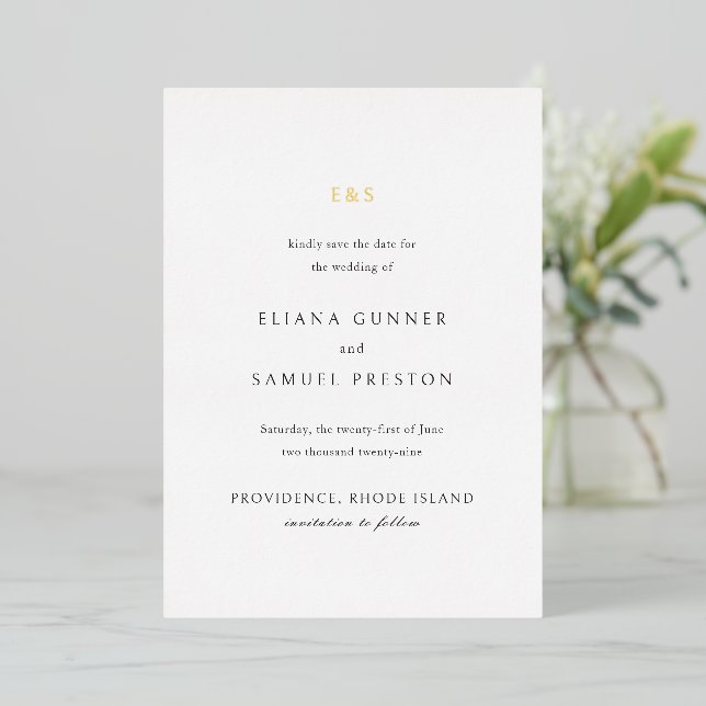 Eliana Monogram Classic Wedding Save the Date (Standing Front)