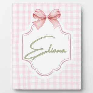 Eliana Personalized Pink Bow & Gingham Print  Plaque