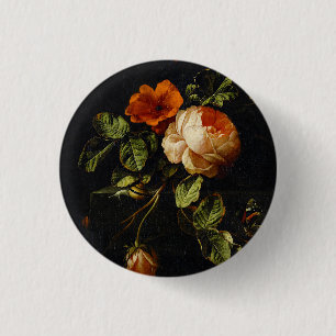 Elias van den Broeck, Still Life with Roses 1 Inch Round Button