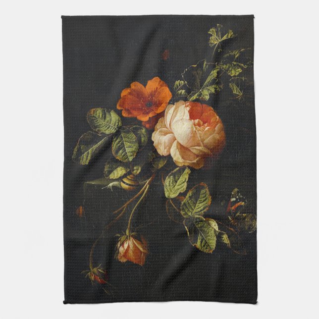 Elias van den Broeck, Still Life with Roses  Kitchen Towel (Vertical)