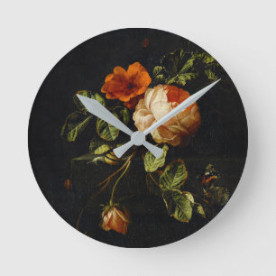 Elias van den Broeck, Still Life with Roses Round Clock