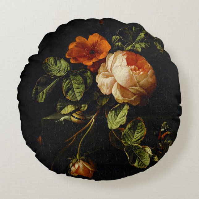 Elias van den Broeck, Still Life with Roses Round Pillow (Front)