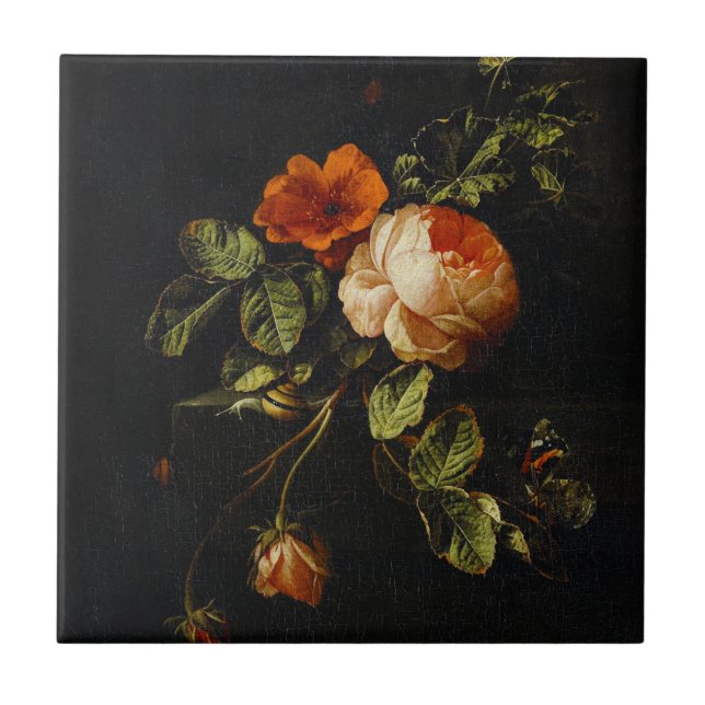 Elias van den Broeck, Still Life with Roses  Tile (Front)