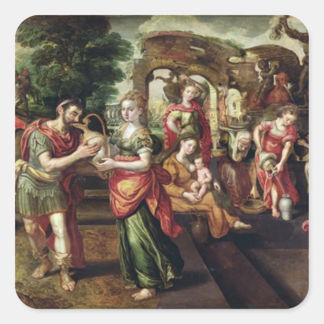 Eliezer and Rebecca at the Well, 1562 Square Sticker (Front)