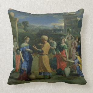 Eliezer and Rebecca at the Well, 1648 (oil on canv Throw Pillow