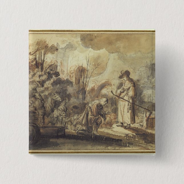 Eliezer and Rebecca at the Well 2 Inch Square Button (Front)