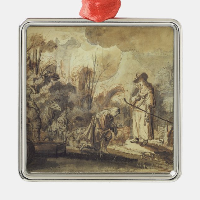 Eliezer and Rebecca at the Well Metal Ornament (Front)