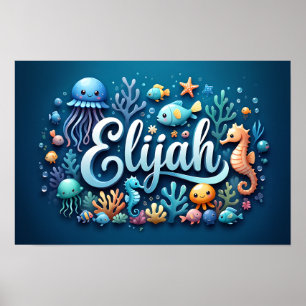 Elijah Ocean Nursery Underwater Sea Animals Poster