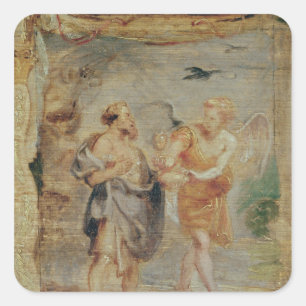 Elijah Receiving Bread and Water from an Angel Square Sticker