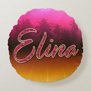 Elina Vorname Name golden pink Kissen Round Pillow