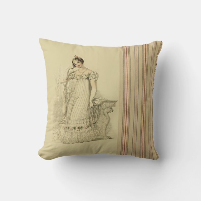 Elinor, Jane Austen inspired regency ivory Throw Pillow (Front)
