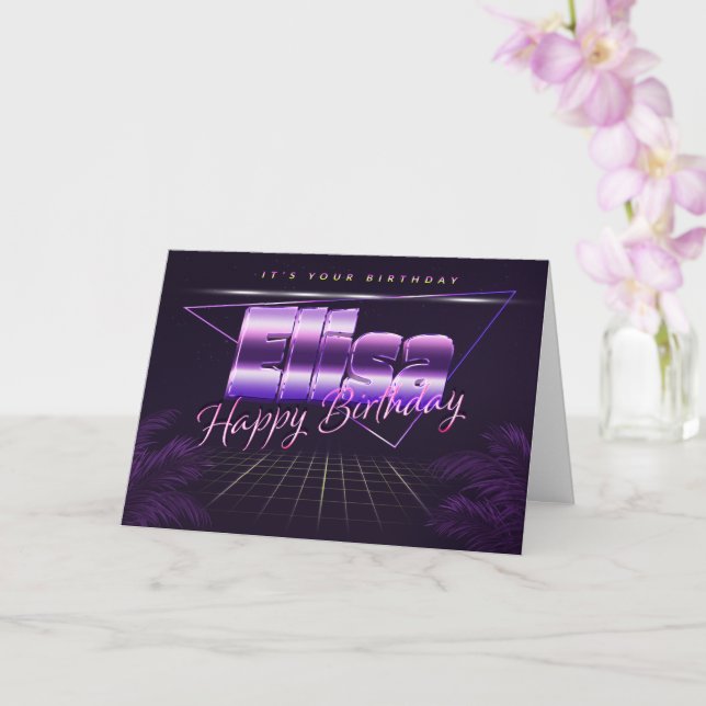 Elisa Nom Prénom lila retro Carte Anniversaire (Orchidée)