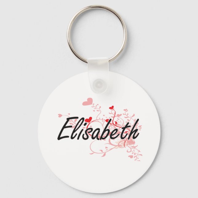 Elisabeth Artistic Name Design with Hearts Keychain (Front)