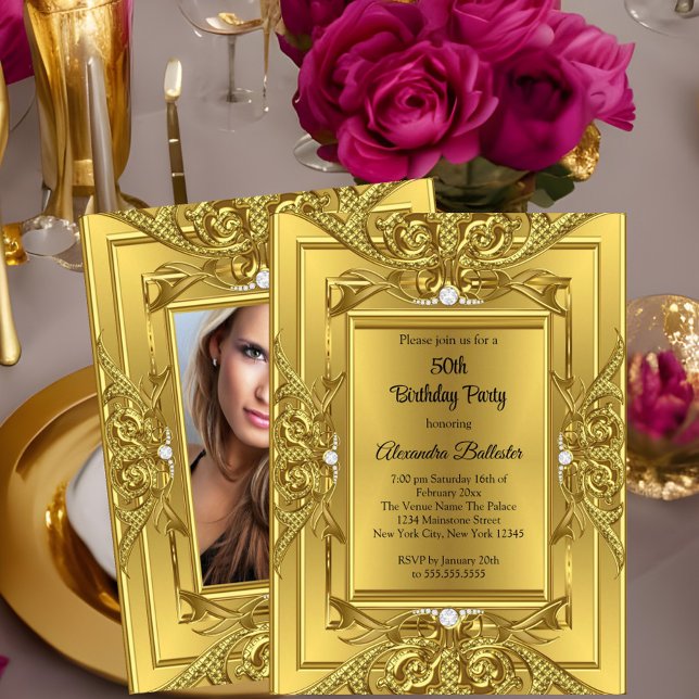 Elite Diamond Gold Elegant Birthday Party Photo Invitation (Creator Uploaded)
