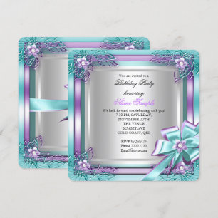 Elite Elegant Birthday Party Teal Purple Silver Invitation
