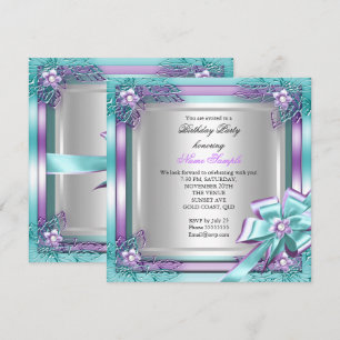 Elite Elegant Birthday Party Teal Purple Silver Invitation