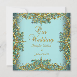 Elite Elegant Wedding Ornate Blue Set Gold Invitation
