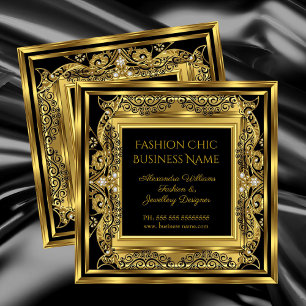 Elite Fashion Jewellery Designer Black Gold Jewels Square Business Card
