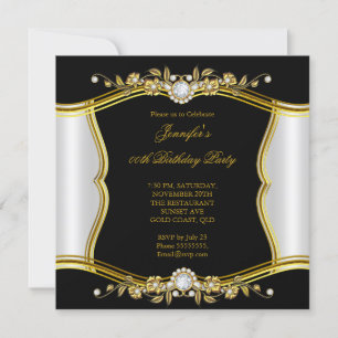 Elite Gold Black Floral Diamond Jewel Party Invitation
