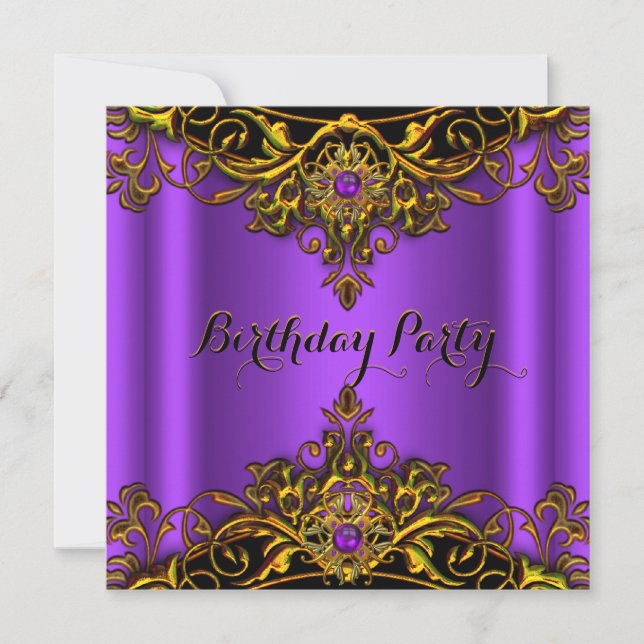 Elite Purple Gold Lace Elegant Birthday Party Invitation (Front)
