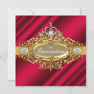 Elite Quinceanera Rich Red Gold Damask 15th Party Invitation