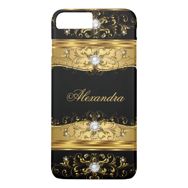 Elite Regal faux Gold Black Pearl Diamond Jewel Case-Mate iPhone Case (Back)