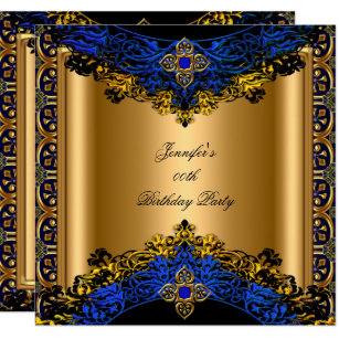 Royal Blue Black Square Birthday Invitations Announcements