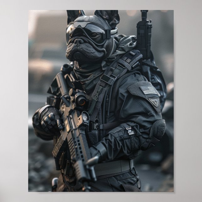 Elite Special Forces Soldier with French Bulldog P Poster (Front)