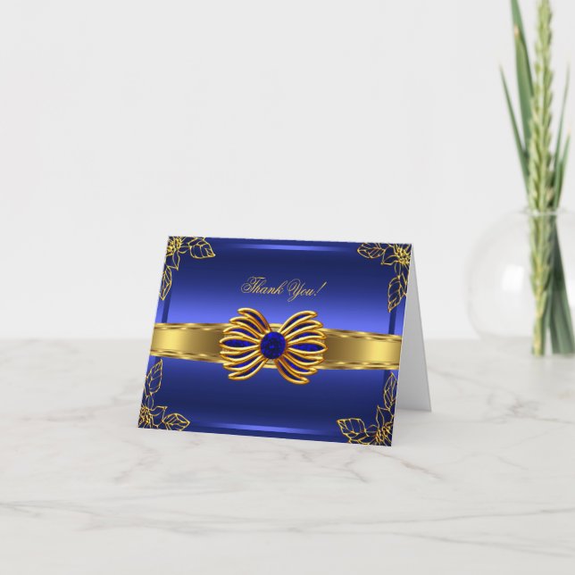 Elite Thank You Card Elegant Blue Gold (Front)