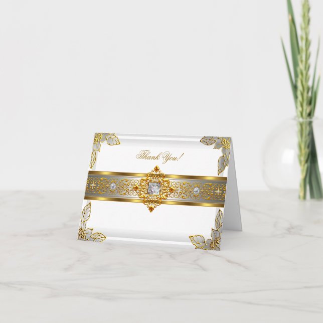 Elite Thank You Card Elegant White Gold (Front)