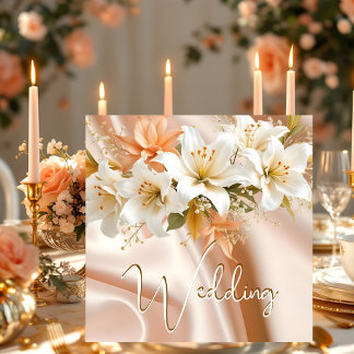Elite Wedding floral Lilies White Peach Silk Invitation
