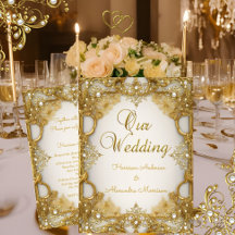 Elite Wedding Gold White beige Cream Pearls Frame