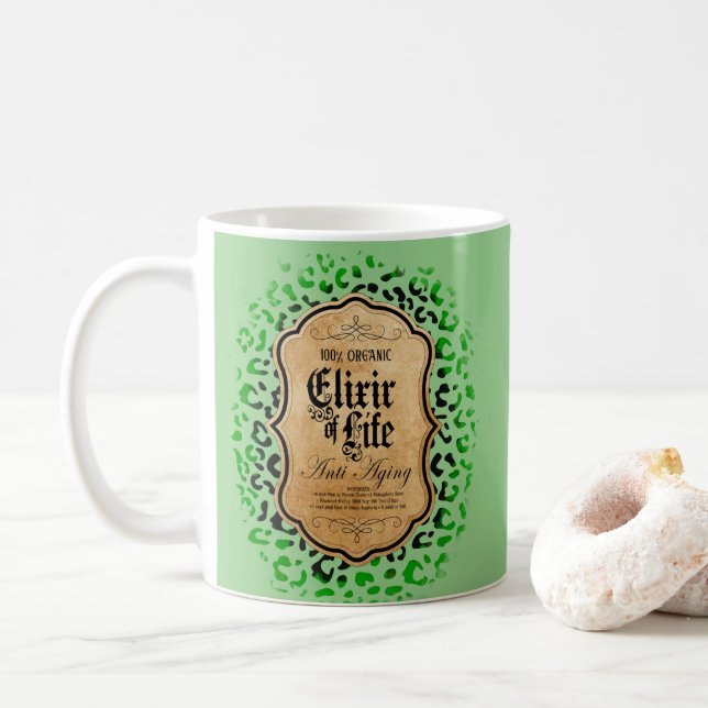 Elixer Life Potion Design Coffee Mug Cup (With Donut)