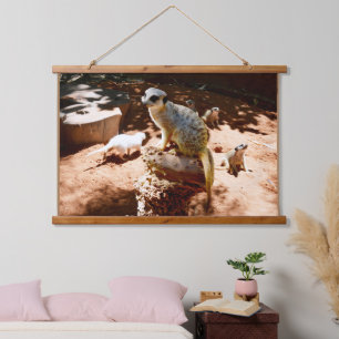Eliza Queen Meerkat, Wood Topped Wall Hanging Tapestry