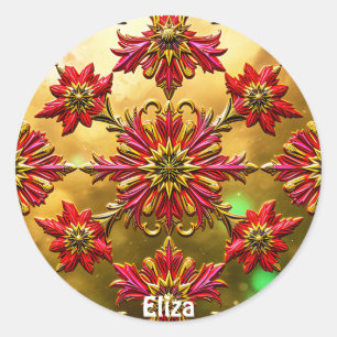ELIZA ~ Shiny Red Gold Black Christmas ~  Classic Round Sticker