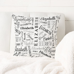Elizabeth Black White Custom Name Throw Pillow