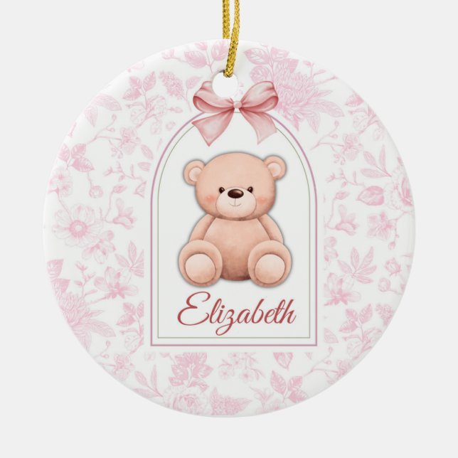 Elizabeth | Custom Pink Teddy Bear Nursery Design  Ceramic Ornament (Front)