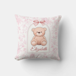 Elizabeth   Custom Pink Teddy Bear Nursery Design  Throw Pillow