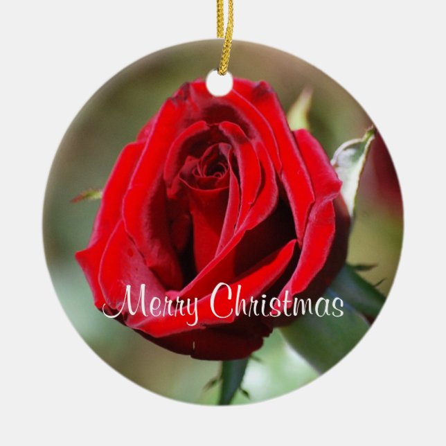 Elizabeth Personalized Red Rose Ornament (Front)
