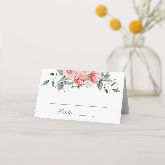 Elizabeth Pink Floral Wedding Place Card (Front)