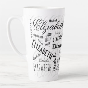 Elizabeth Typography Name Black White Latte Mug