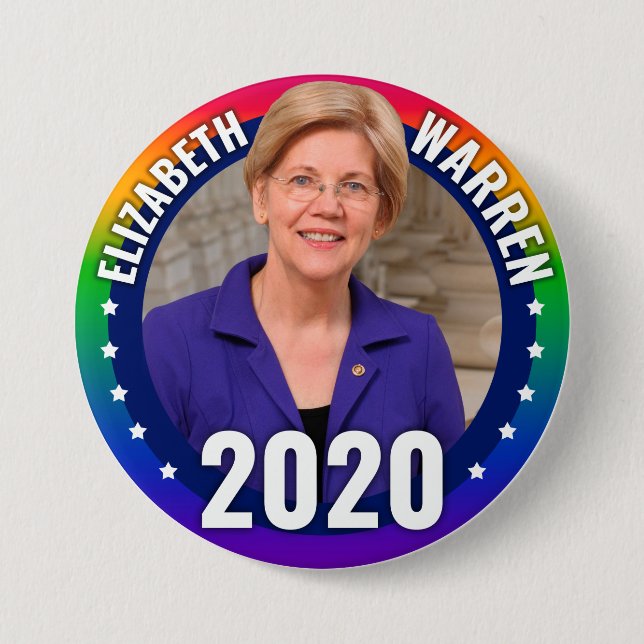 Elizabeth Warren 2020 - Gay Pride Rainbow 3 Inch Round Button (Front)
