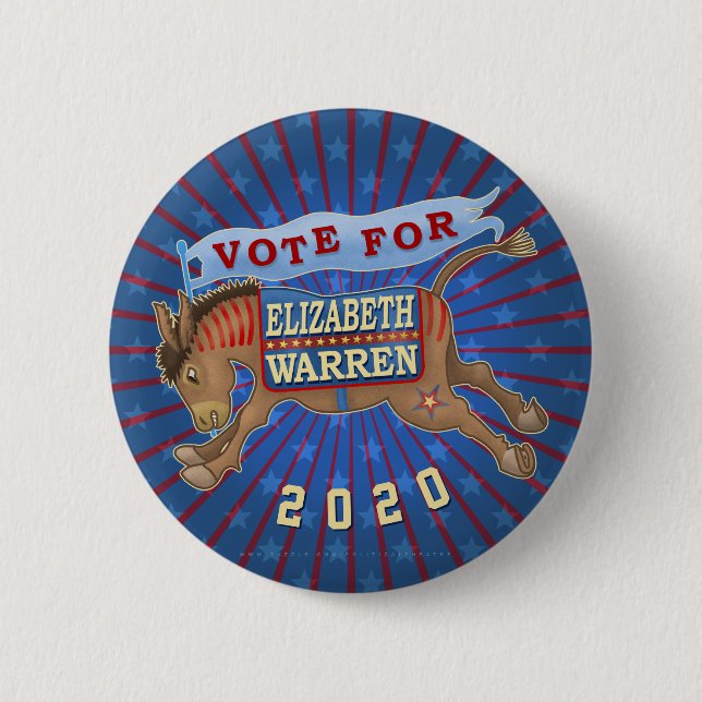 Elizabeth Warren President 2020 Democrat Donkey 2 Inch Round Button (Front)