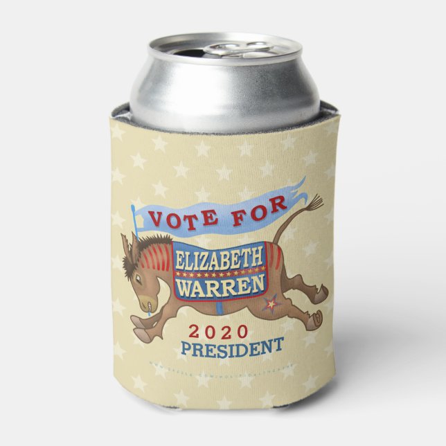 Elizabeth Warren President 2020 Democrat Donkey Can Cooler (Can Front)