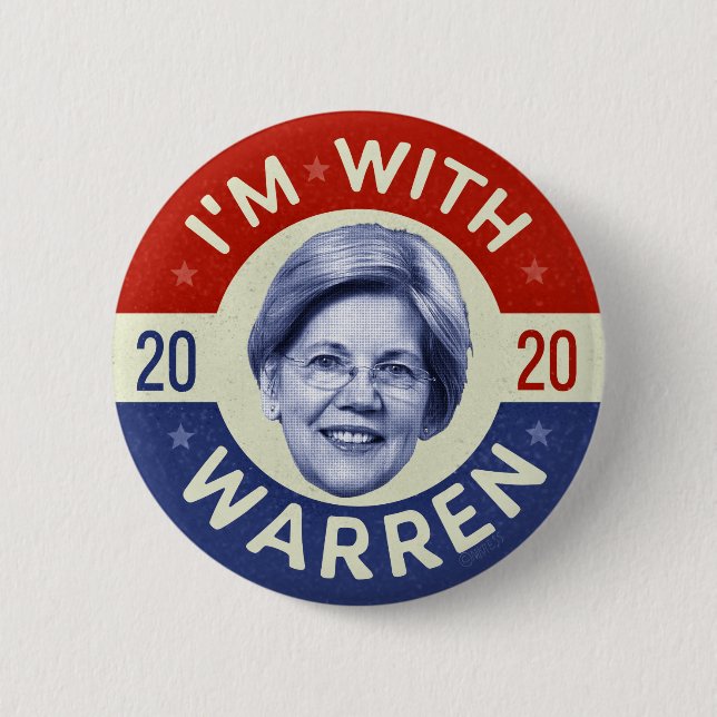 Elizabeth Warren President 2020 Democrat Pic Retro 2 Inch Round Button (Front)