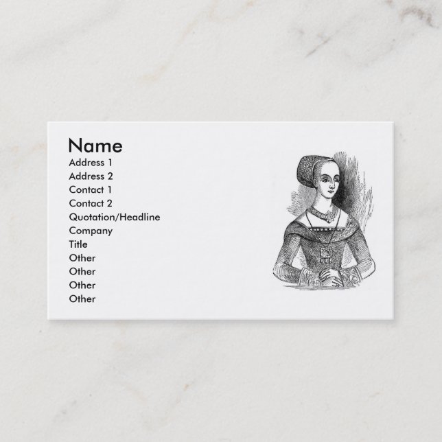Elizabethan Clothing Business Card (Front)