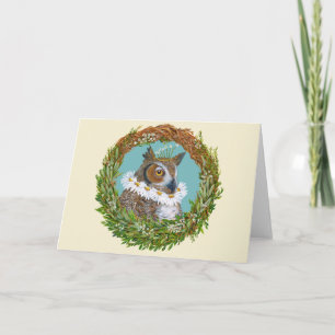 Elizabethan Owl in spring wreath card