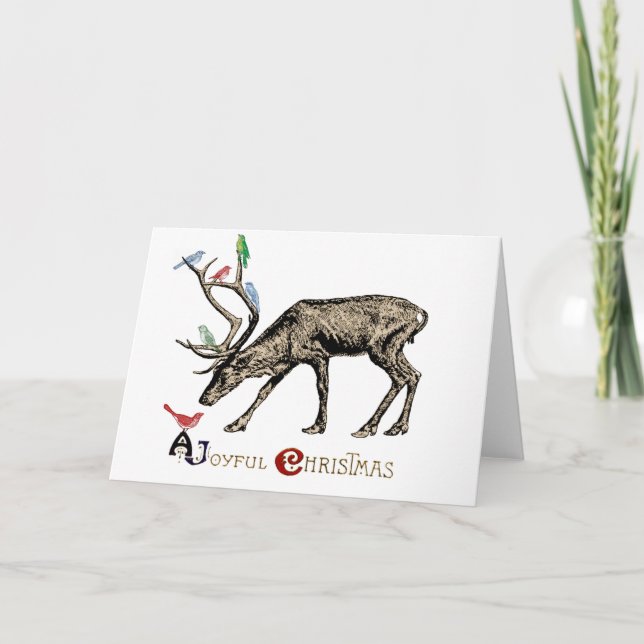 Elk and Birds Merry Christmas Holiday Card (Front)