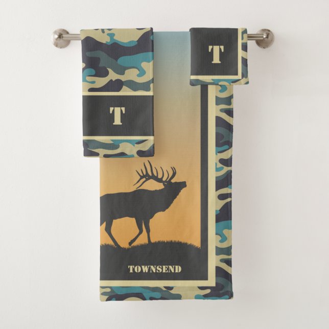 Elk and Camo Bath Towel Set (Insitu)